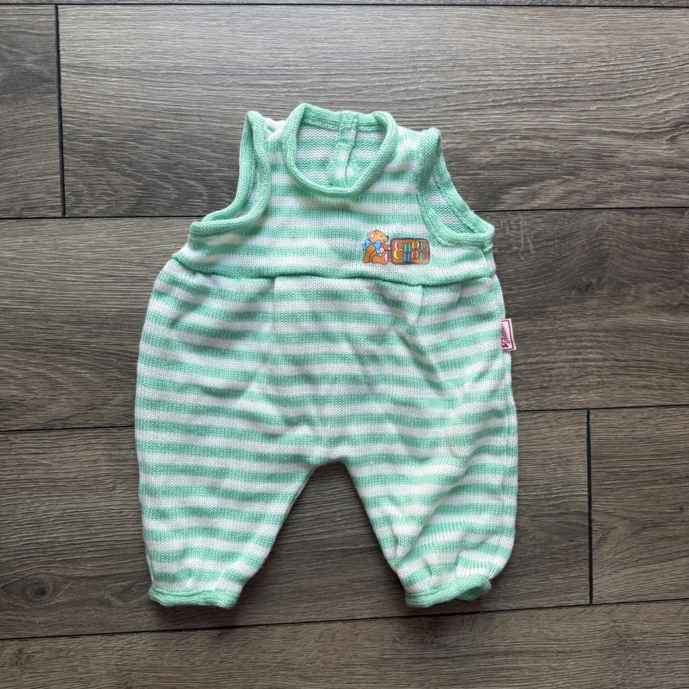 Zapf Creation Chou Chou 3-6 mos Romper Mint Green White Striped Knit Bear Outfit